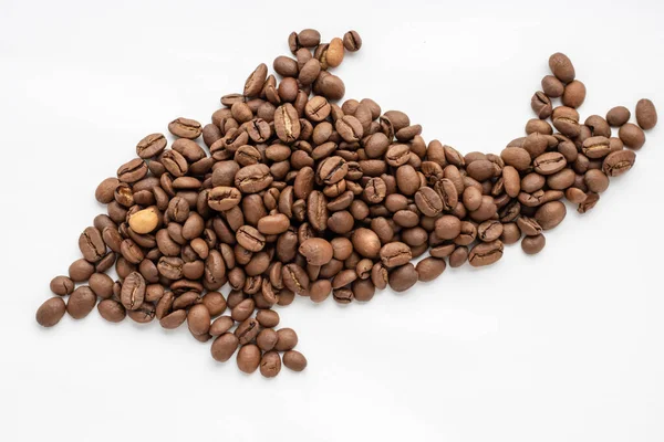 원두는 텍스트 배경에 분리되어 커피의 질감의 — 스톡 사진