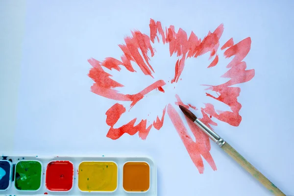 Pinturas Acuarela Pincel Pintado Una Flor Roja —  Fotos de Stock