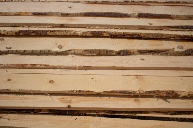 Yeni kesilmiş kaba tahtaların arkaplanı. Sanayi