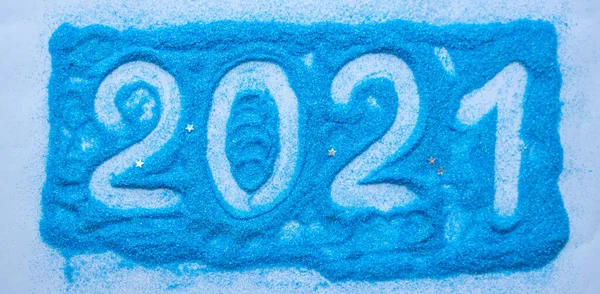 Nummers 2021 Blauwe Sequines Gelukkig Nieuwjaar 2021 Nieuwjaar Concept — Stockfoto