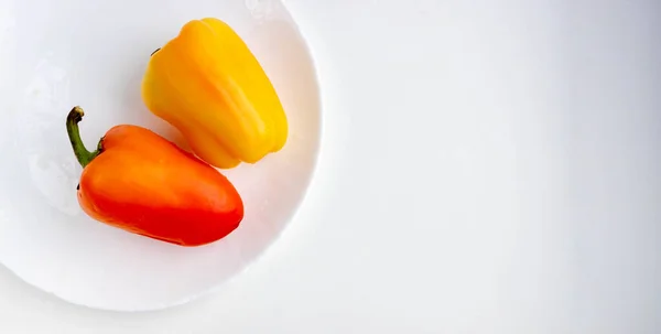 Fresh Vegetables Two Orange Peppers Isolated White Background Space Your — Stock Photo, Image