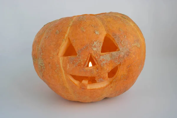 Rolig Pumpa Vit Bakgrund Begreppet Halloween — Stockfoto