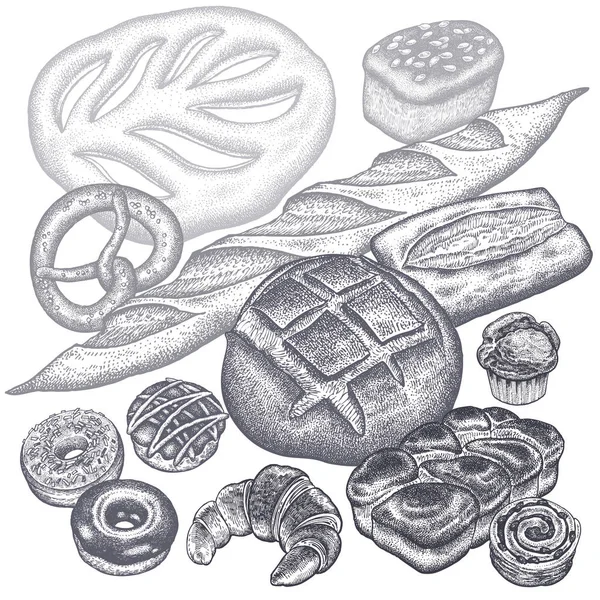 Προϊόντα Άρτου Σετ Ψωμί Σίκαλης Ciabatta Άσπρο Ψωμί Ολικής Αλέσεως — Διανυσματικό Αρχείο