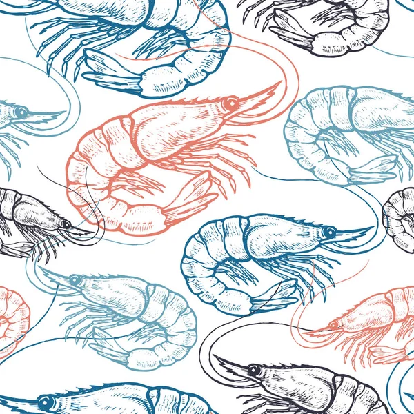 Modèle Vectoriel Sans Couture Avec Des Animaux Sous Eau Crevettes — Image vectorielle