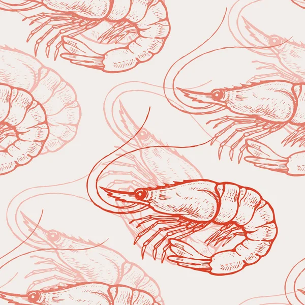 Modèle Vectoriel Sans Couture Avec Des Animaux Sous Eau Crevettes — Image vectorielle