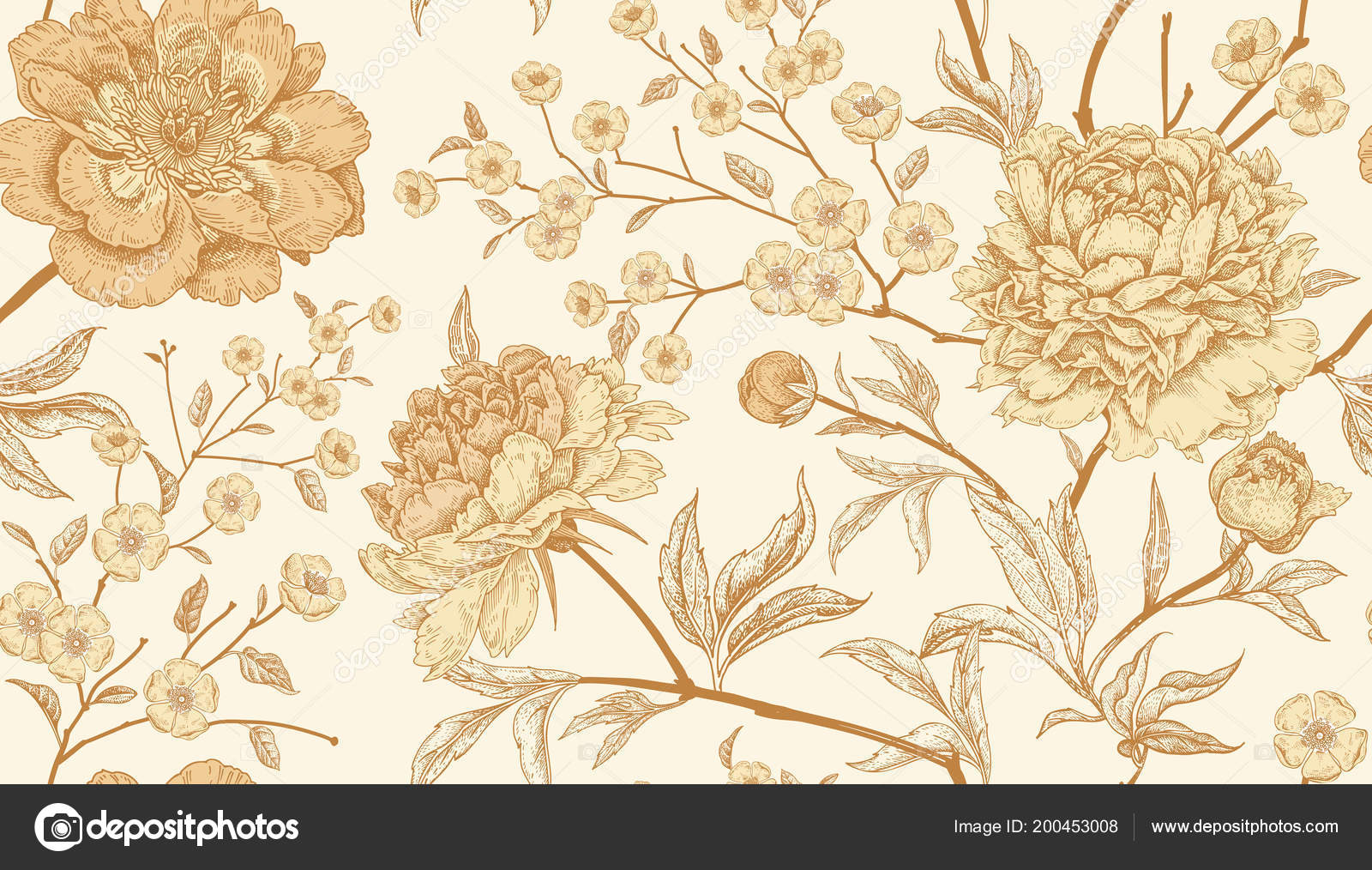 Floral Vintage Seamless Pattern Flowers Peonies Oriental Style Vector Illustration Stock Vector Image by ©sasha-kasha #200453008 Floral Vintage Seamless Pattern Flowers Peonies Oriental Style Vector Illustration Stock Vector Image by ©sasha-kasha #200453008