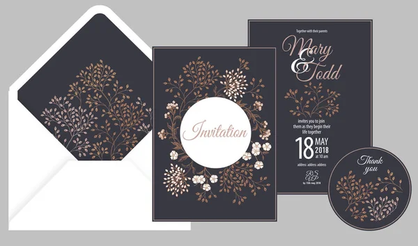 Wedding Invitation Cards Cover Invite Thank You Rsvp Templates Decoration — Stock Vector
