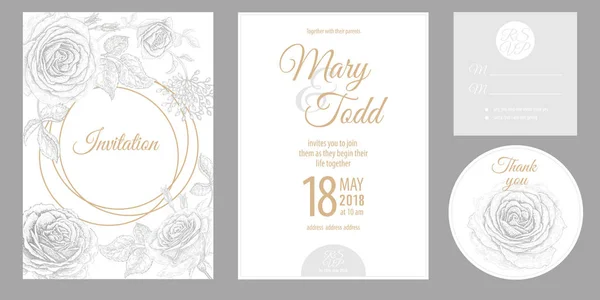 Wedding Invitation Cards Invite Thank You Rsvp Templates Decoration Garden — Stock Vector
