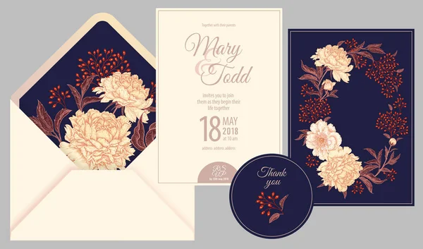 Tarjetas Invitación Boda Cubierta Invitar Gracias Plantillas Rsvp Decoración Con — Archivo Imágenes Vectoriales