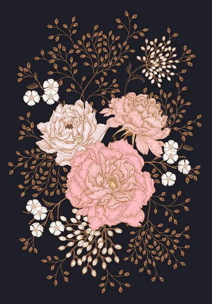 Sjabloon Vintage Kaart Voor Het Ontwerp Van Huwelijksuitnodigingen Groeten Florale — Stockvector
