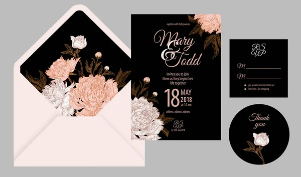 Wedding Invitation Cards Cover Invite Thank You Rsvp Templates Decoration — Stock Vector