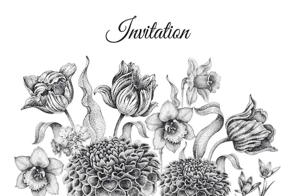 Modèles Cartes Invitation Mariage Décoration Avec Des Fleurs Jardin Motif — Image vectorielle