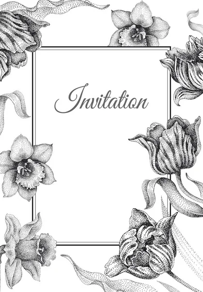 Wedding Invitations Cards Templates Decoration Garden Flowers Frame Pattern Floral — Stock Vector