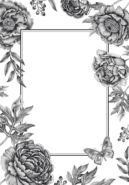 Convites Casamento Cartões Modelos Decoração Com Flores Jardim Padrão Quadro —  Vetores de Stock