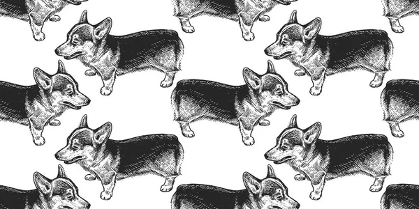 Corgi Padrão Sem Costura Com Filhotes Bonitos Animais Estimação Casa — Vetor de Stock