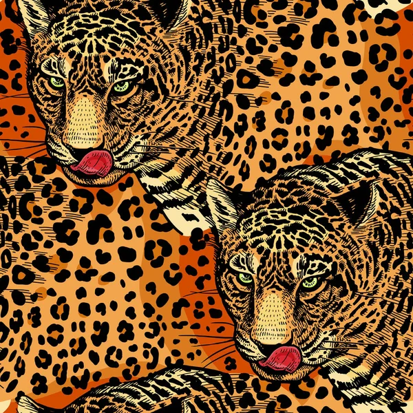 Leopardos Patrón Sin Costuras Con Animales Vida Silvestre Decoración Moderna — Archivo Imágenes Vectoriales