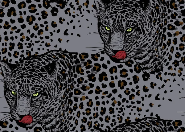 Leopardos Patrón Sin Costuras Con Animales Vida Silvestre Decoración Moderna — Archivo Imágenes Vectoriales