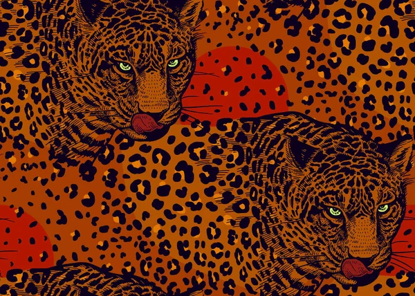 Leopardos Padrão Sem Costura Com Animais Vida Selvagem Decoração Moderna —  Vetores de Stock