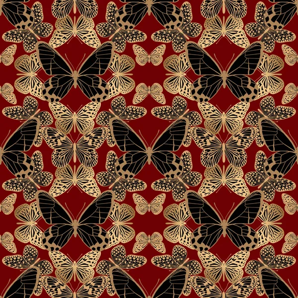 Geometrisk Ornament Mosaik Fiberoptiska Abstrakt Fjärilar Guld Svart Och Guld — Stock vektor