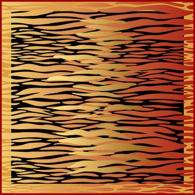 Hayvan yazdırma. Kaplan çizgili kürk. Vektör çizim. Baskı altın folyo ve siyah arka plan üzerinde kırmızı renk. Soyut desen. Tasarım eşarp veya yastık için şablon. Canavar stili