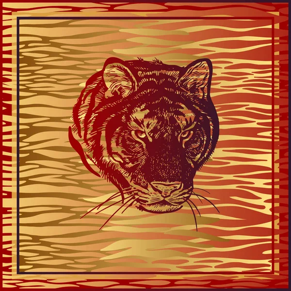 Отпечатки Животных Африканский Хищник Тигр Меховые Полоски Векторная Иллюстрация Печать — стоковый вектор