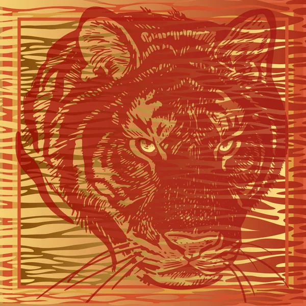 Отпечатки Животных Африканский Тигр Крупным Планом Меховыми Полосками Векторная Иллюстрация — стоковый вектор