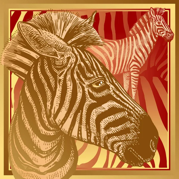 stock vector Animal print. African zebra close-up and fur stripes. Vector illustration. Print gold foil and red color on abstract background. Luxury pattern. Template for design scarf or pillow. Modern beast style