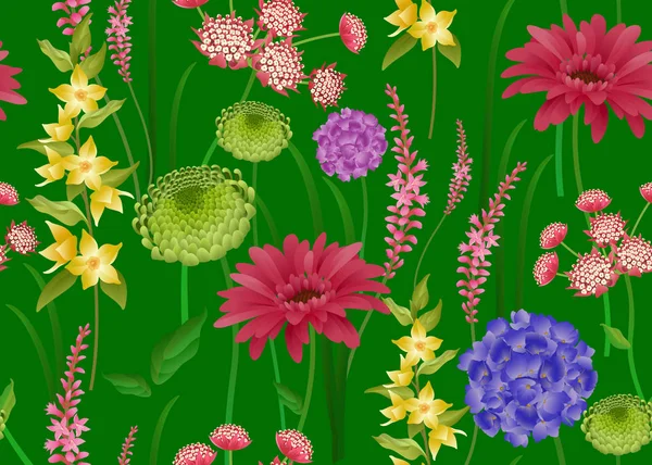 Fondo Primavera Floral Patrón Sin Costuras Con Flores Primavera Ilustración — Vector de stock