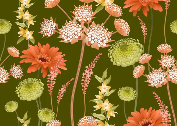 Fond Printanier Floral Modèle Sans Couture Avec Des Fleurs Printemps — Image vectorielle