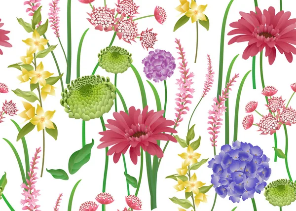 Άνοιξη Floral Φόντο Χωρίς Ραφή Πρότυπο Ανοιξιάτικα Λουλούδια Εικονογράφηση Διάνυσμα — Διανυσματικό Αρχείο