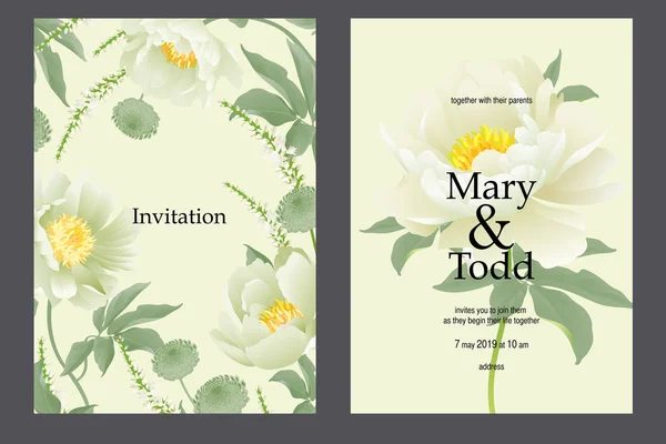 Invitation Wedding Template Set Pastel Cards Floral Wreaths Delicate White — Stock Vector