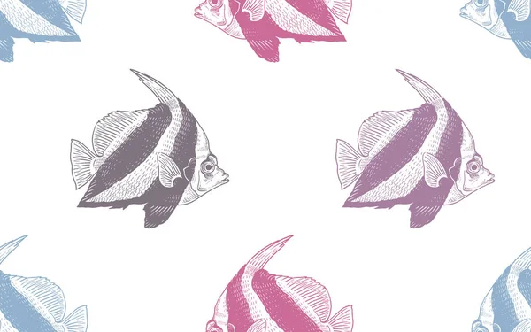 Modèle Vectoriel Sans Couture Avec Des Poissons Décoratifs Sous Eau — Image vectorielle