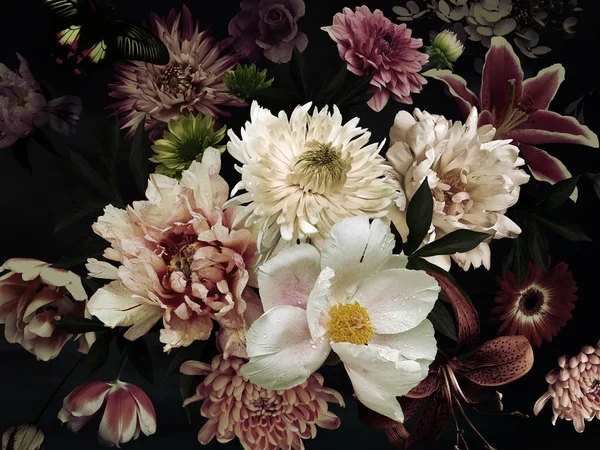 Vacker trädgård blommor. Blommig kort. Vintage. — Stockfoto