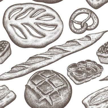 Ekmek vintage grafik ile Dikişsiz desen.
