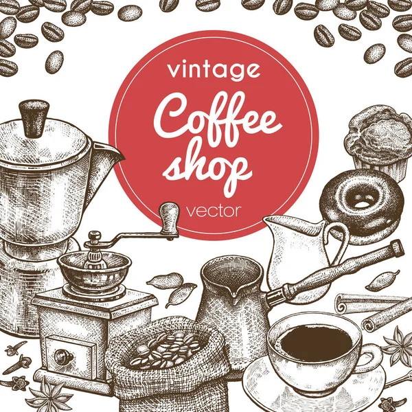 Café y postre ilustración vintage . — Vector de stock