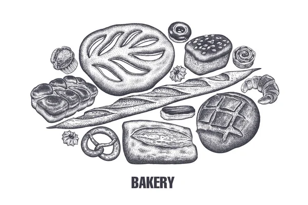 Bageriprodukter set. Variationer av bröd. — Stock vektor