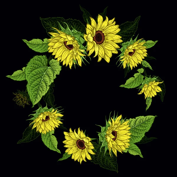 Вінтажна рамка. Квітковий візерунок з соняшниками . — стоковий вектор