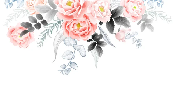 Roses de jardin aquarelle. Carte de mariage . — Photo