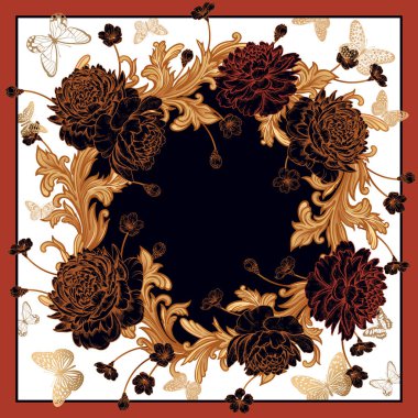 Çiçek deseni. Lüks çiçek şakayık, barok sty çelenk