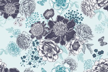 Bahçe şakayıkları. Çiçeksiz desen.