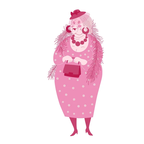 Fashionabla stilrena gamla kvinna. Kvinnlig seriefigur. Vackert — Stock vektor
