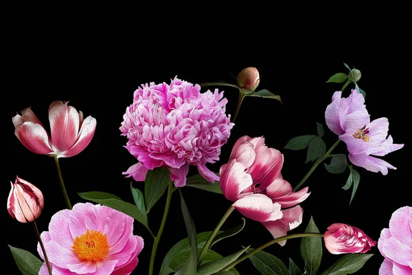 Tarjeta Floral Vintage Flores Jardín Mariposa Lugar Para Una Inscripción — Foto de Stock