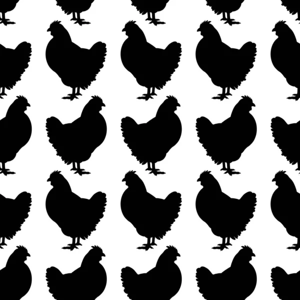 Patrón Sin Costuras Siluetas Pollos Fondo Decorativo Con Gallinas Pájaro — Vector de stock