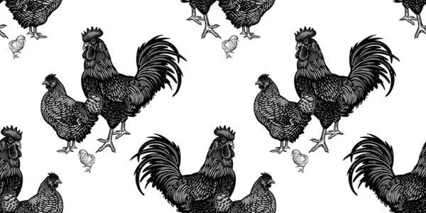 Απρόσκοπτη Μοτίβο Κοτόπουλο Κόκορα Και Κότα Διακοσμητικό Φόντο — Διανυσματικό Αρχείο
