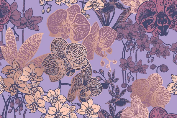Motif Floral Sans Couture Orchidées Exotiques Fleurs Tropicales Illustration Vectorielle — Image vectorielle