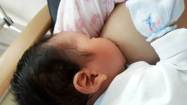 Säugling Isst Milch Von Der Brust Der Mutter Stillen Foto — Stockfoto