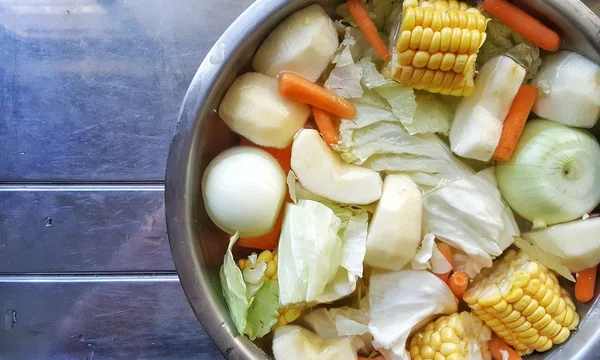 Verduras Mixtas Para Cocinar Ingrediente Fresco Para Alimentos Limpios Patatas —  Fotos de Stock