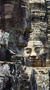 En ünlü ziyaret anıtlarından biri üzerinde büyüyen büyük ağaç kökü - Ta Prohm Tapınağı, aynı zamanda Rajaviharain veya 'Jungle Temple' olarak bilinen, doğa ve mimari arasındaki savaşı gösteren. (Angkor Wat, Unesco Dünya Mirası Listesi, Siem Reap)