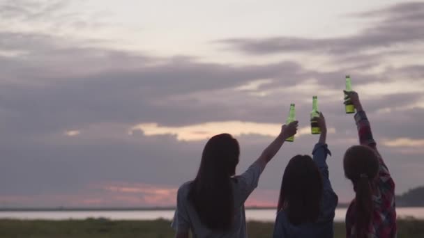Группа Молодых Азиатских Девушек Подростков Счастливых Друзей Отдыхающих Природе Пьющих — стоковое видео