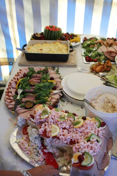 A table with food at a student party in sweden